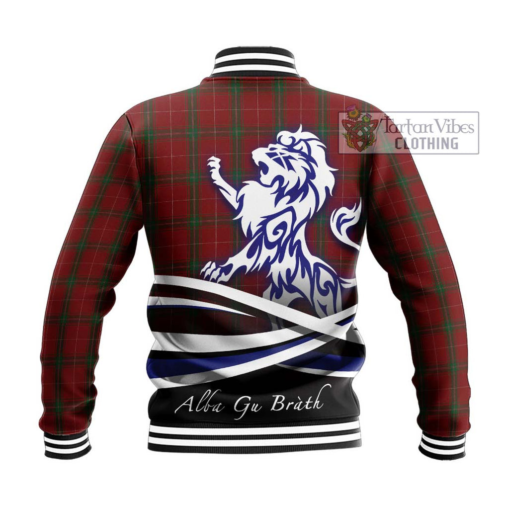 Carruthers Tartan Baseball Jacket with Alba Gu Brath Regal Lion Emblem - Tartanvibesclothing Shop