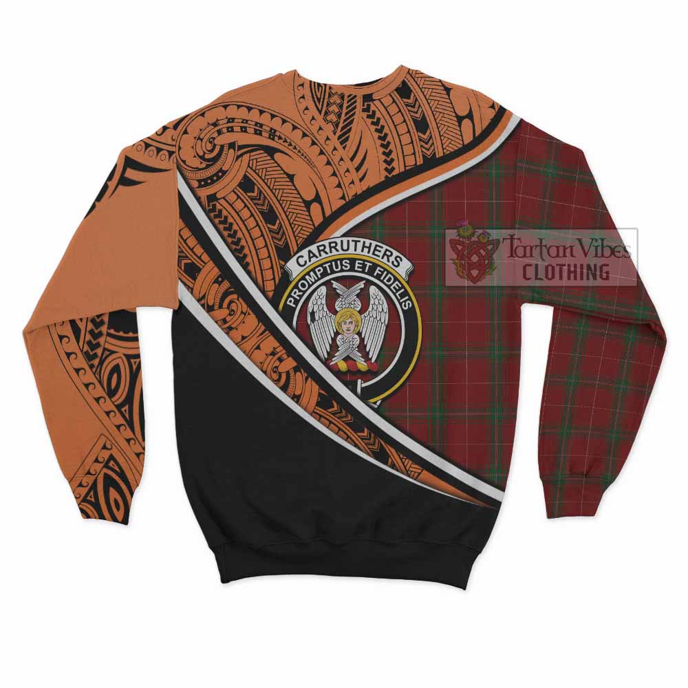 Tartan Vibes Clothing Carruthers Crest Tartan Sweatshirt with Maori Tattoo Style - Orange Version