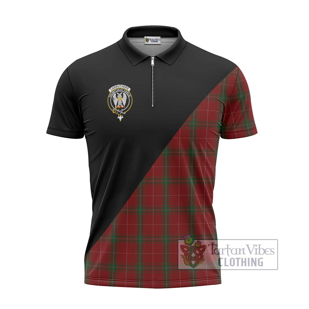 Carruthers Tartan Zipper Polo Shirt with Family Crest and Military Logo Style - Tartanvibesclothing Shop