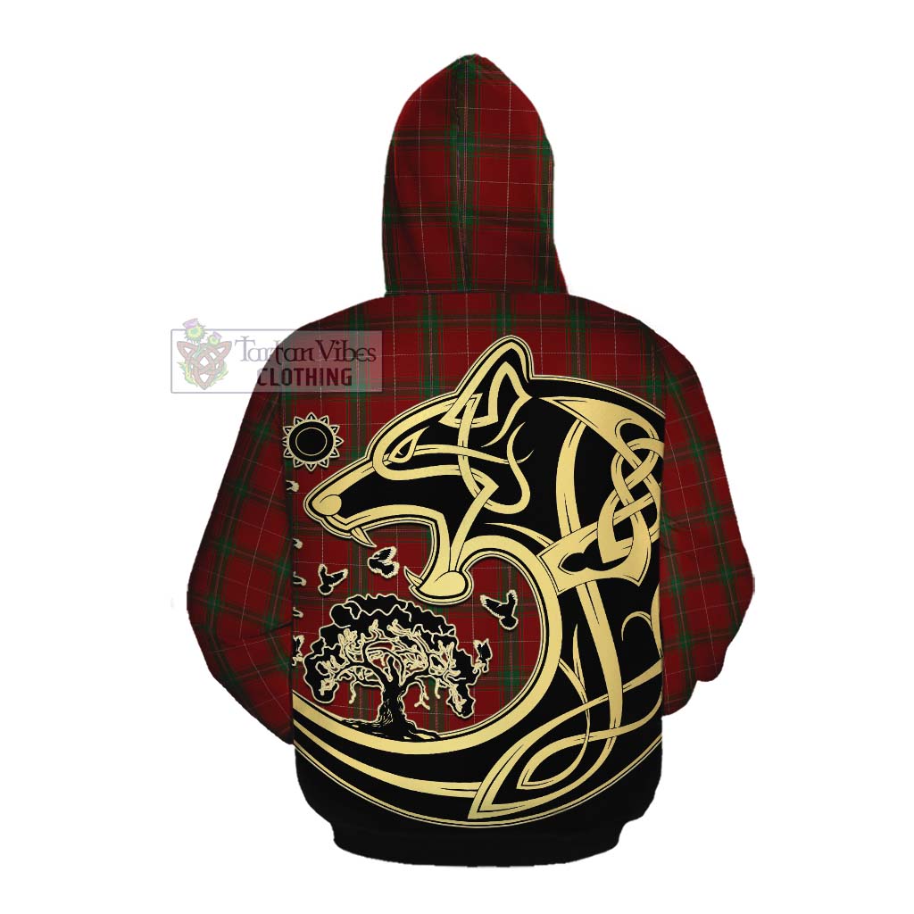 Tartan Vibes Clothing Carruthers Tartan Cotton Hoodie with Family Crest Celtic Wolf Style