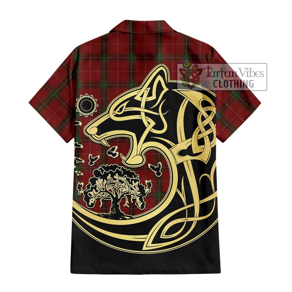 Carruthers Tartan Short Sleeve Button Shirt with Family Crest Celtic Wolf Style - Tartan Vibes Clothing