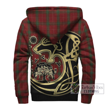 Carruthers Tartan Sherpa Hoodie with Family Crest Celtic Wolf Style