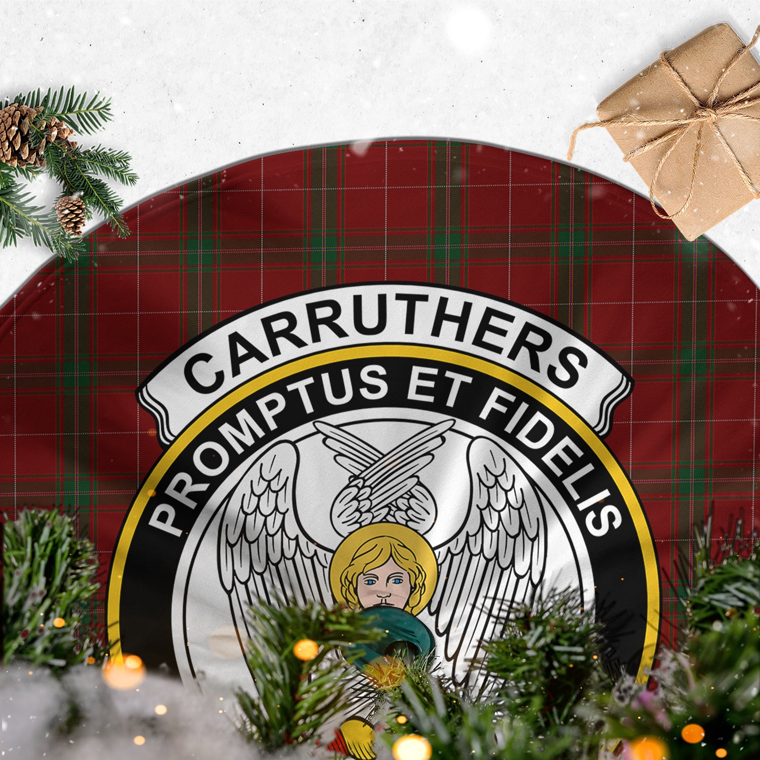 Carruthers Tartan Christmas Tree Skirt with Family Crest - Tartanvibesclothing