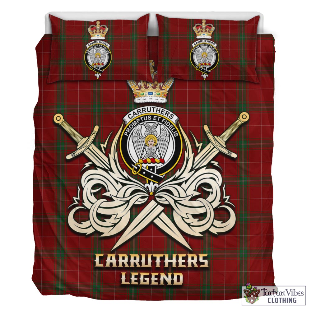 Tartan Vibes Clothing Carruthers Tartan Bedding Set with Clan Crest and the Golden Sword of Courageous Legacy