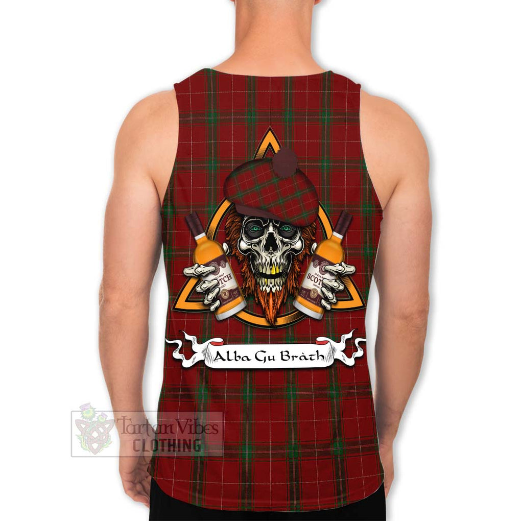 Tartan Vibes Clothing Carruthers Tartan Men's Tank Top with Family Crest and Bearded Skull Holding Bottles of Whiskey