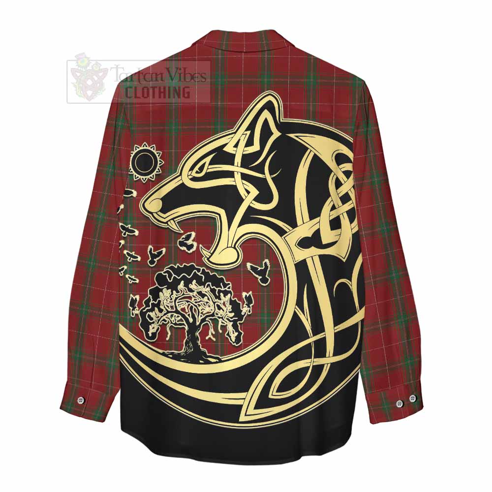 Tartan Vibes Clothing Carruthers Tartan Women's Casual Shirt with Family Crest Celtic Wolf Style