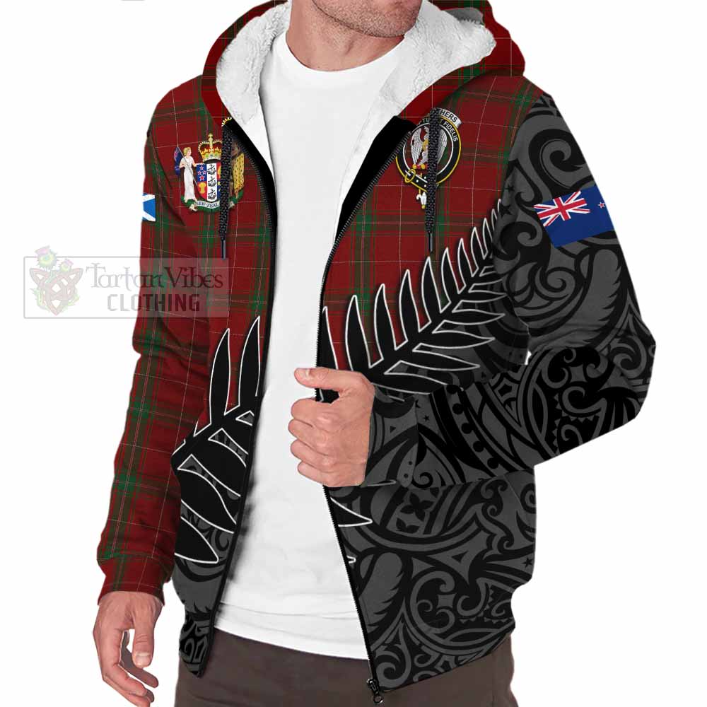 Tartan Vibes Clothing Carruthers Crest Tartan Sherpa Hoodie with New Zealand Silver Fern Half Style