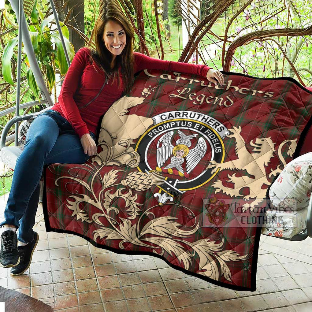 Tartan Vibes Clothing Carruthers Tartan Quilt with Family Crest and Scottish Symbol Style