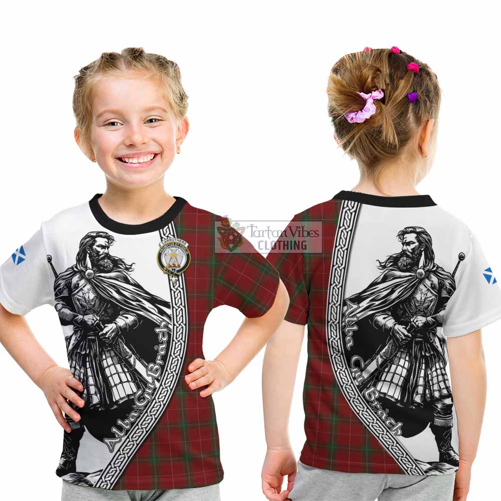 Carruthers Tartan Clan Crest Kid T-Shirt with Highlander Warrior Celtic Style