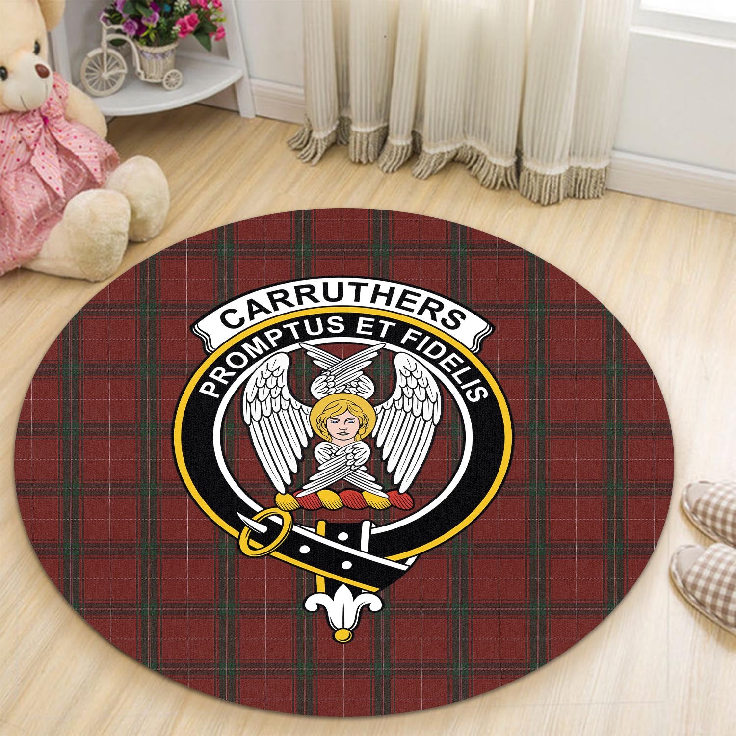 Carruthers Tartan Round Rug with Family Crest - Tartanvibesclothing