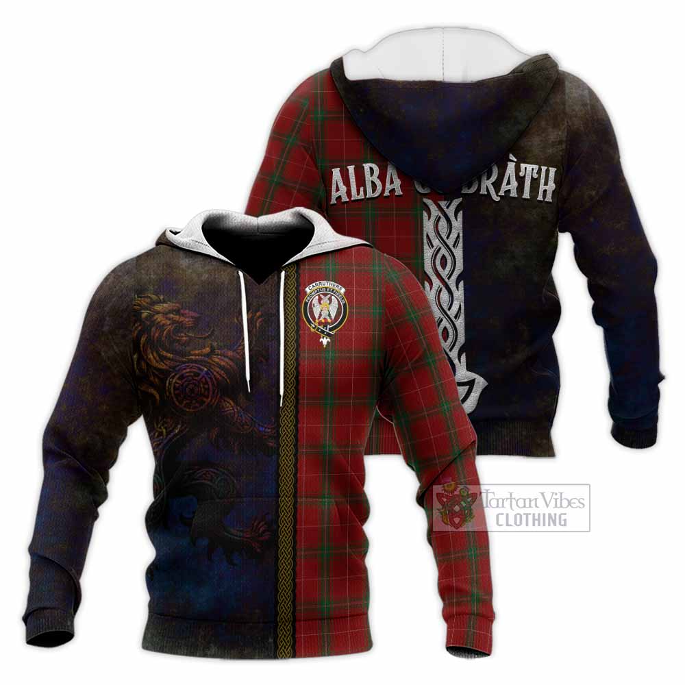 Carruthers Tartan Family Crest Knitted Hoodie Alba Gu Brath Be Brave Lion Ancient Style - Tartan Vibes Clothing