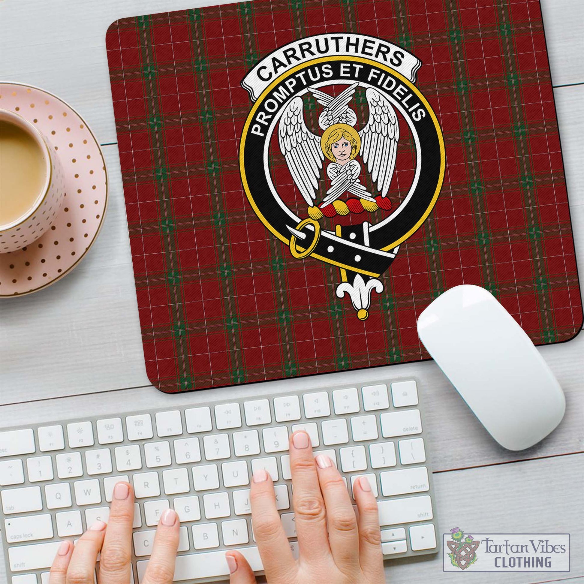 Tartan Vibes Clothing Carruthers Tartan Mouse Pad with Family Crest