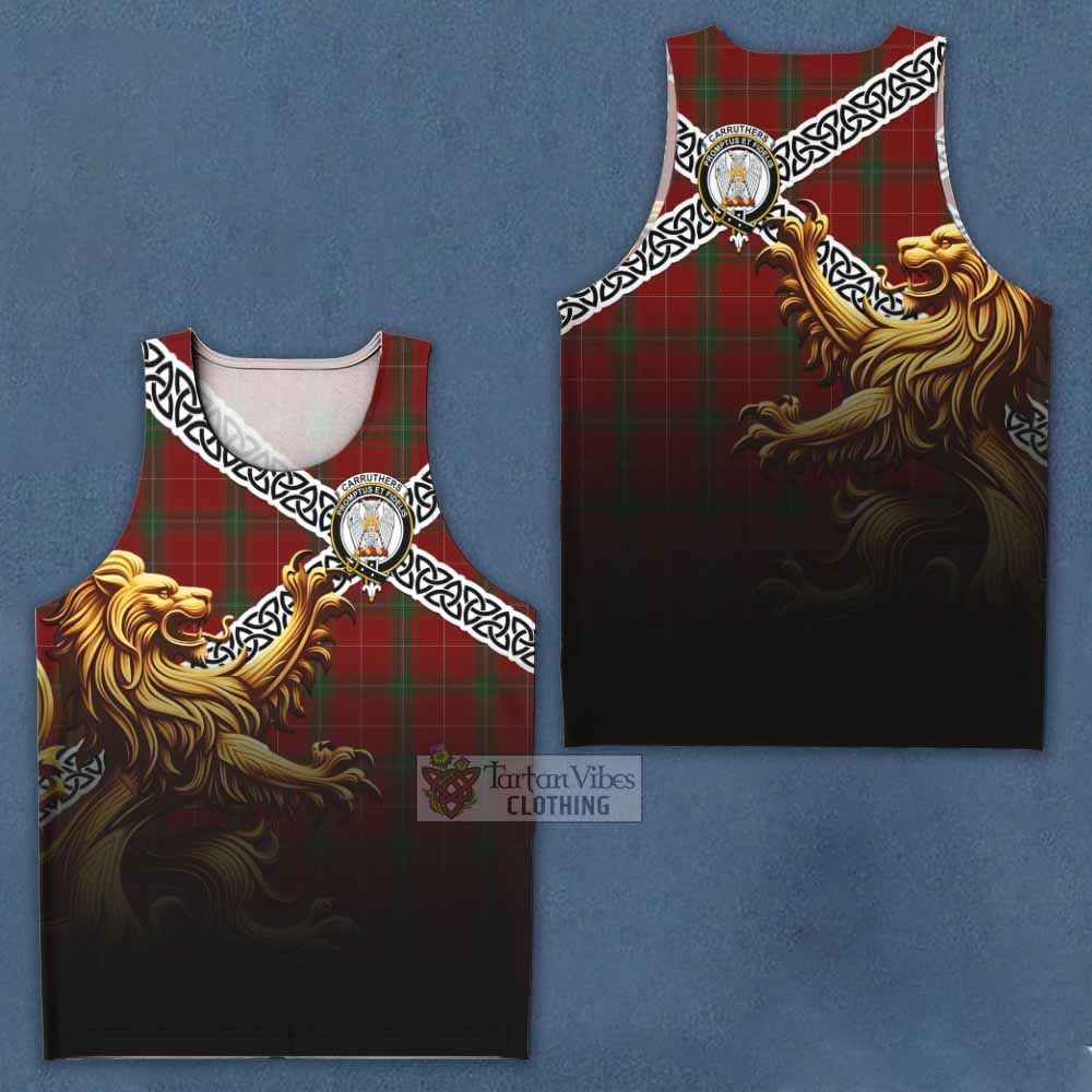 Carruthers Crest Tartan Men's Tank Top with Golden Lion Emblem Celtic Style - Tartan Vibes Clothing