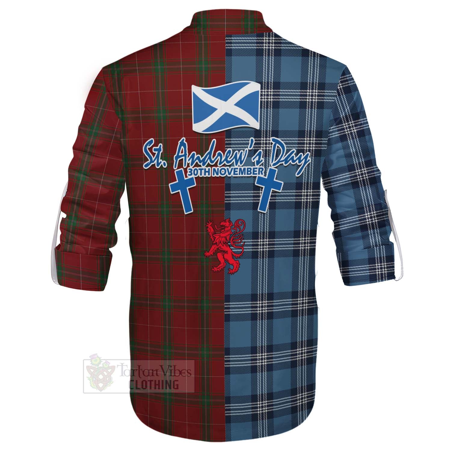 Tartan Vibes Clothing Carruthers Tartan Ghillie Kilt Shirt Happy St. Andrew's Day Half Tartan Style