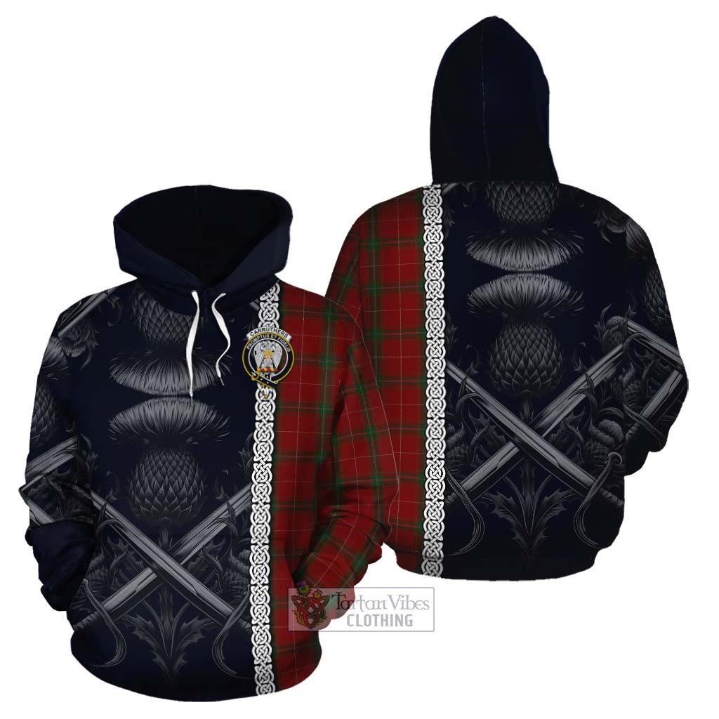 Tartan Vibes Clothing Carruthers Tartan Cotton Hoodie with Family Crest Cross Sword Thistle Celtic Vibes