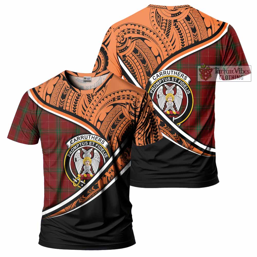 Tartan Vibes Clothing Carruthers Crest Tartan T-Shirt with Maori Tattoo Style - Orange Version