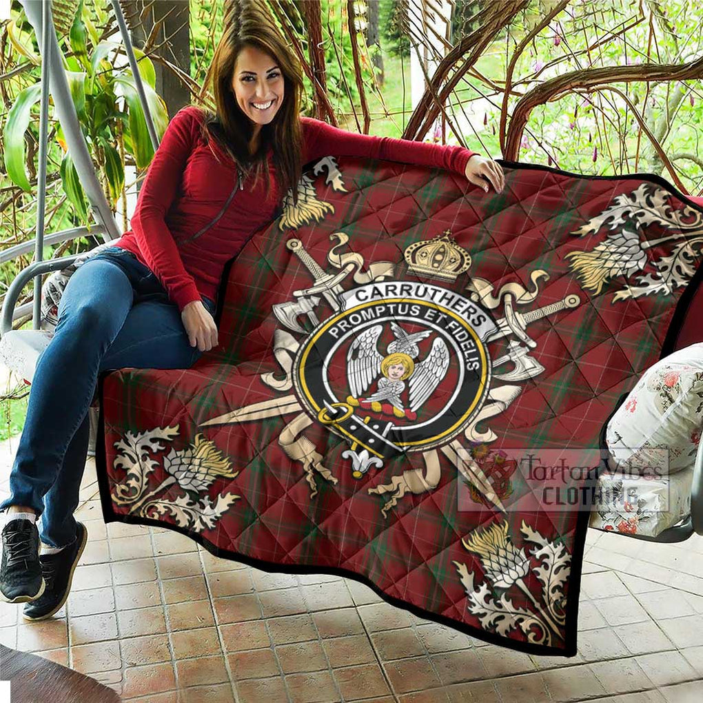 Tartan Vibes Clothing Carruthers Tartan Quilt with Family Crest and Scottish Golden Courage Shield