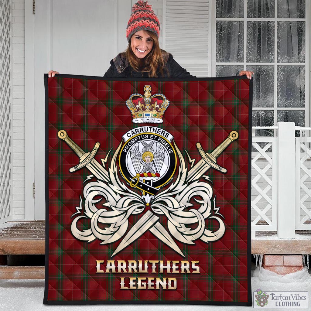 Tartan Vibes Clothing Carruthers Tartan Quilt with Clan Crest and the Golden Sword of Courageous Legacy