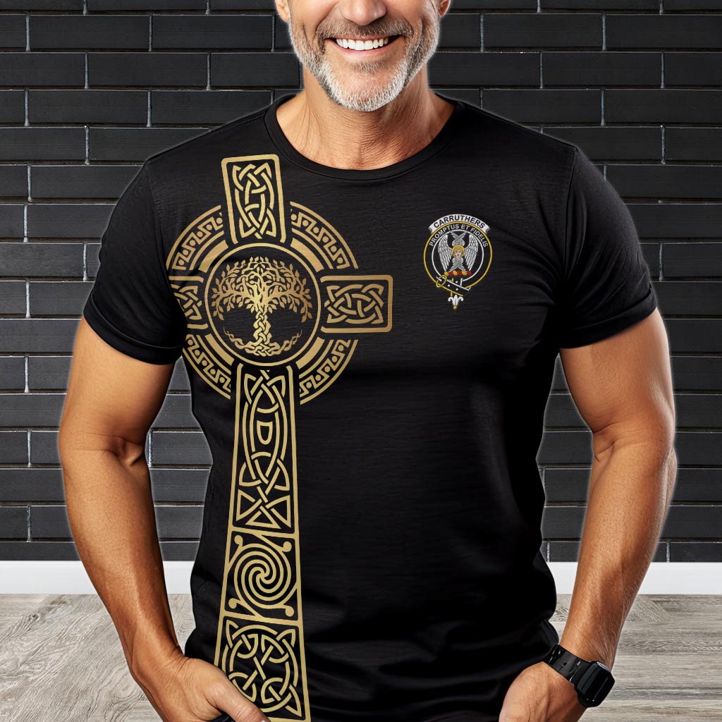 Carruthers Clan Mens T-Shirt with Golden Celtic Tree Of Life - Tartanvibesclothing