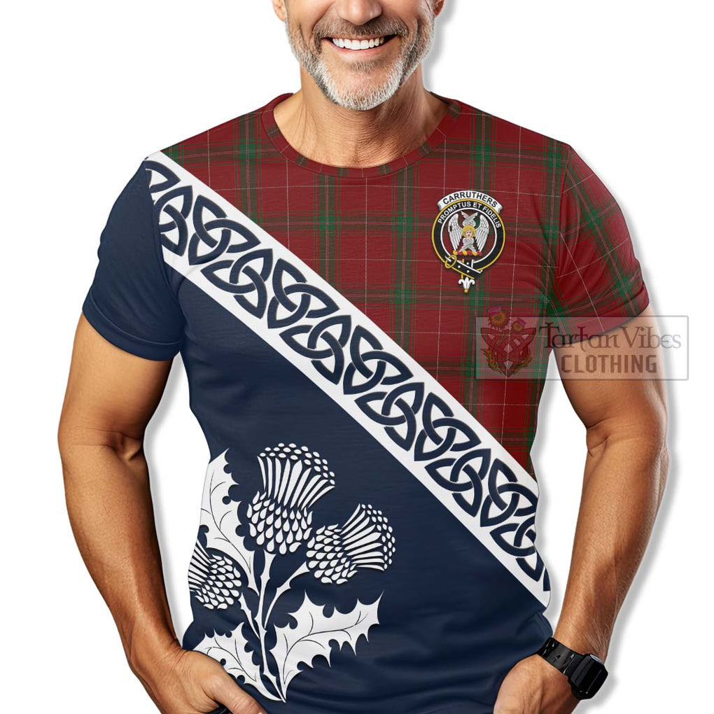 Carruthers Tartan T-Shirt Featuring Thistle and Scotland Map