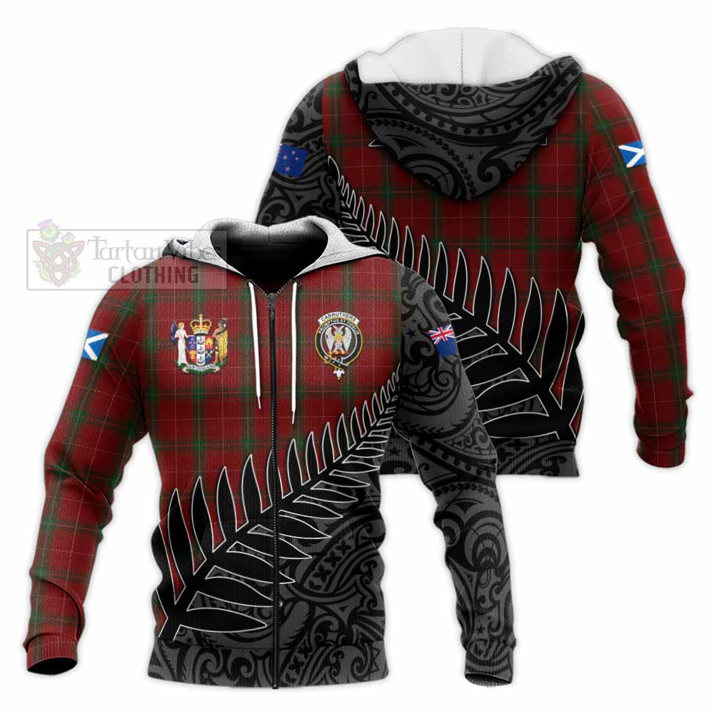 Tartan Vibes Clothing Carruthers Crest Tartan Knitted Hoodie with New Zealand Silver Fern Half Style