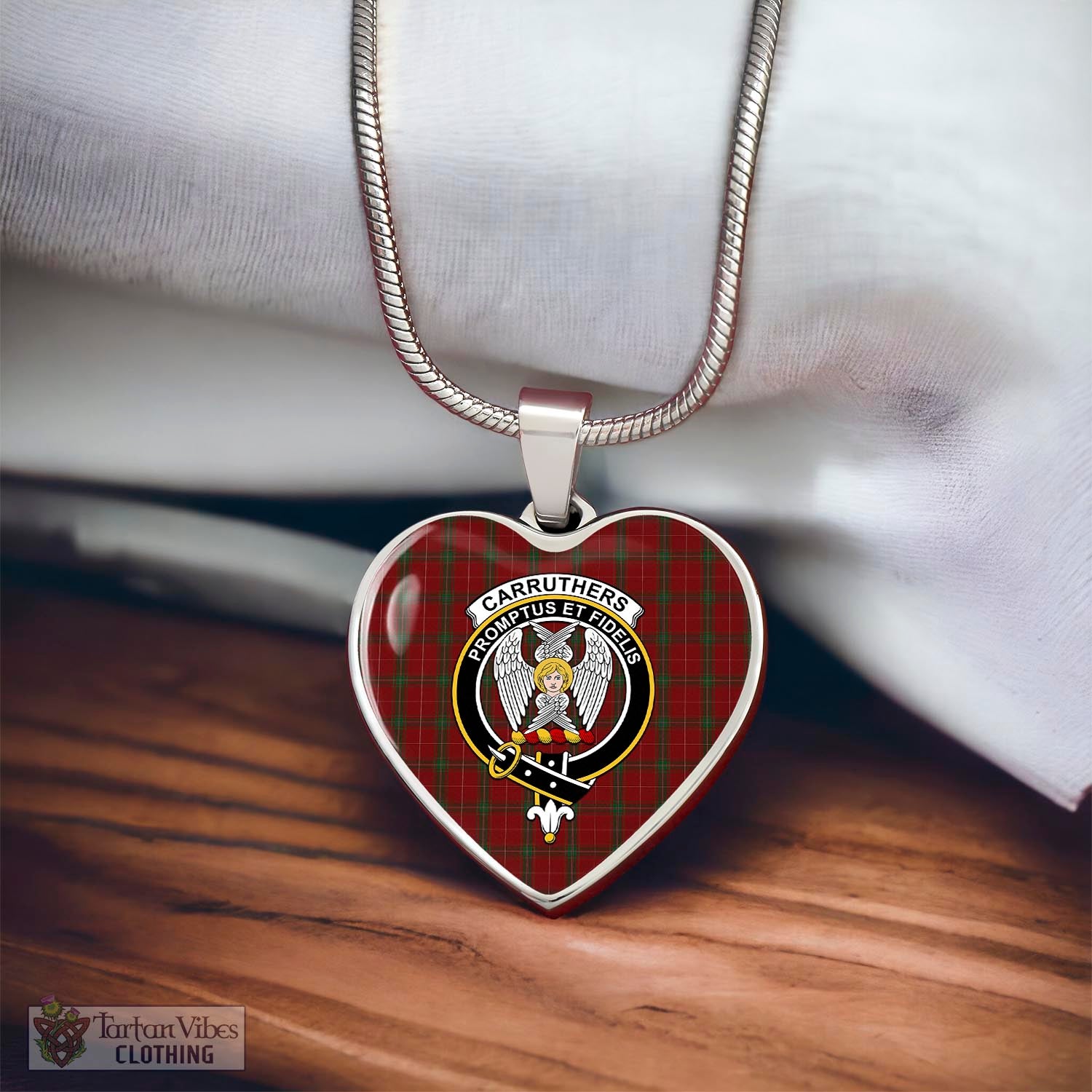 Tartan Vibes Clothing Carruthers Tartan Heart Necklace with Family Crest