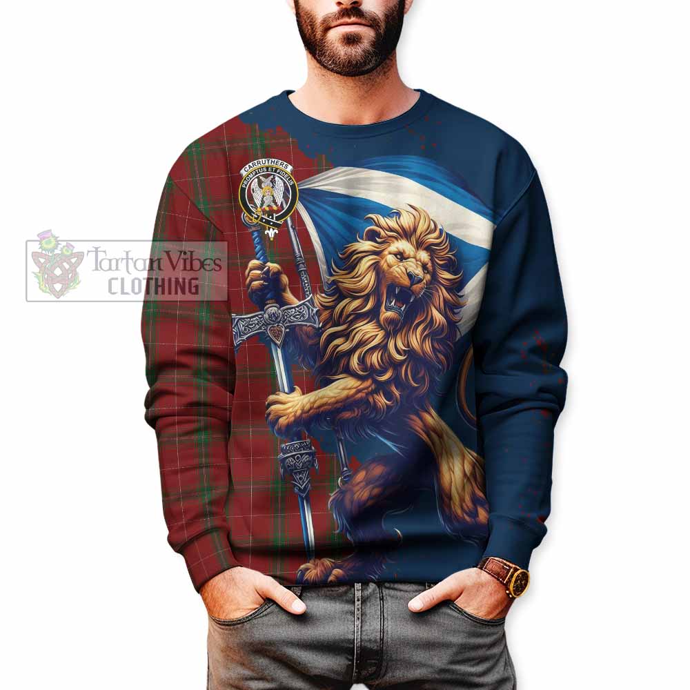 Tartan Vibes Clothing Carruthers Tartan Family Crest Sweatshirt with Scottish Majestic Lion