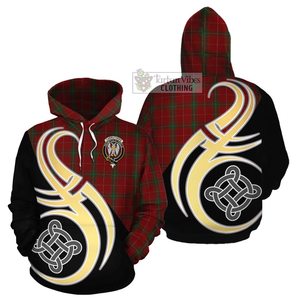 Tartan Vibes Clothing Carruthers Tartan Cotton Hoodie with Family Crest and Celtic Symbol Style