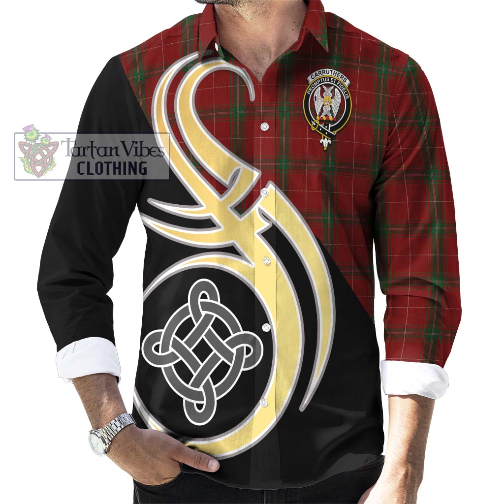 Carruthers Tartan Long Sleeve Button Shirt with Family Crest and Celtic Symbol Style - Tartan Vibes Clothing