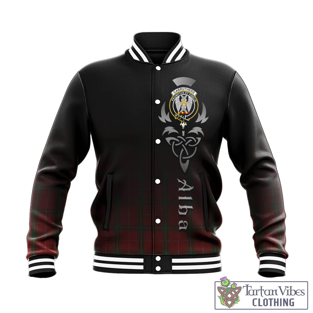 Tartan Vibes Clothing Carruthers Tartan Baseball Jacket Featuring Alba Gu Brath Family Crest Celtic Inspired