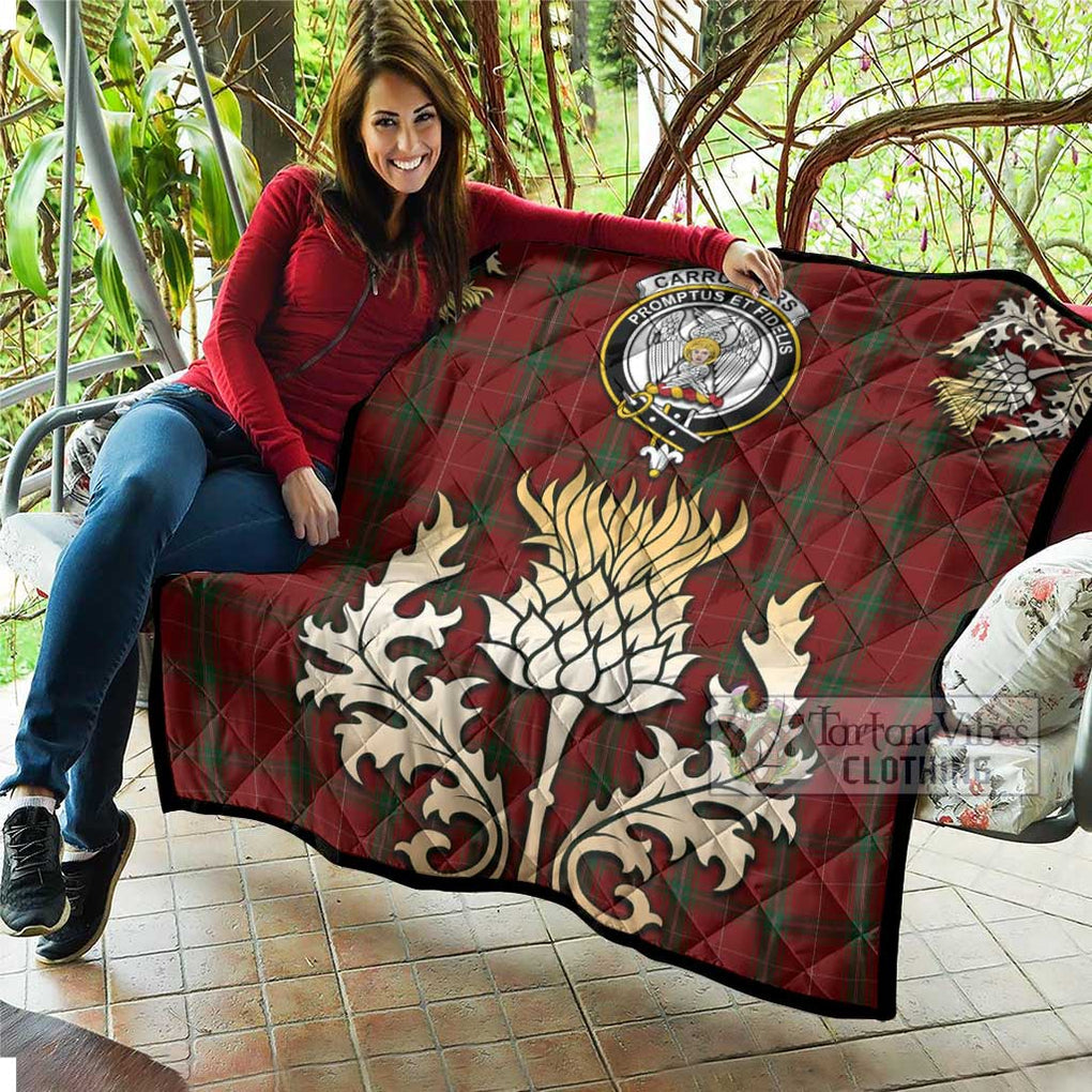 Tartan Vibes Clothing Carruthers Tartan Quilt with Family Crest and Golden Thistle Style