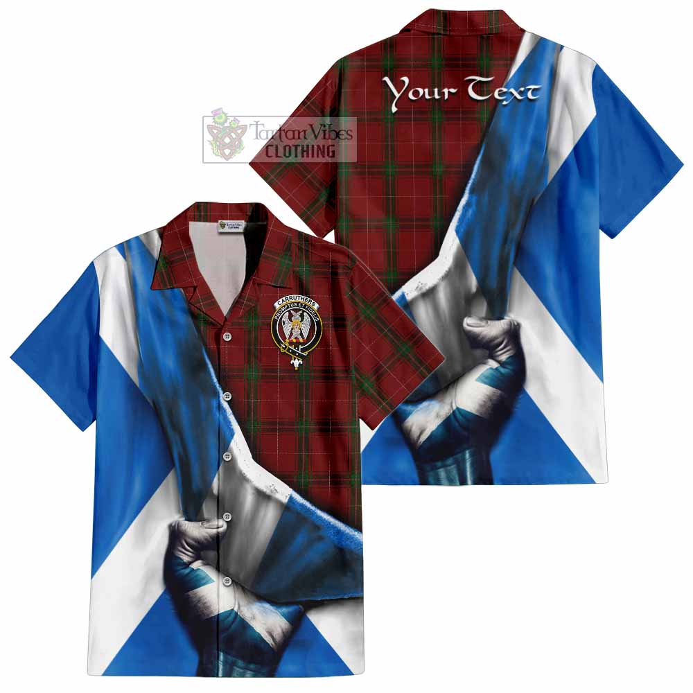 Tartan Vibes Clothing Carruthers Tartan Short Sleeve Button Shirt with Family Crest Scotland Patriotic Style