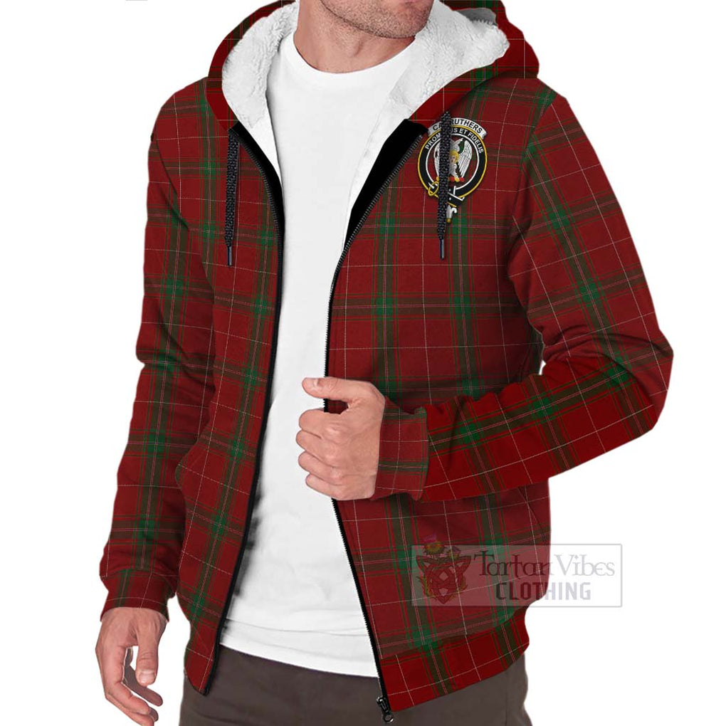 Tartan Vibes Clothing Carruthers Tartan Sherpa Hoodie with Family Crest and Bearded Skull Holding Bottles of Whiskey