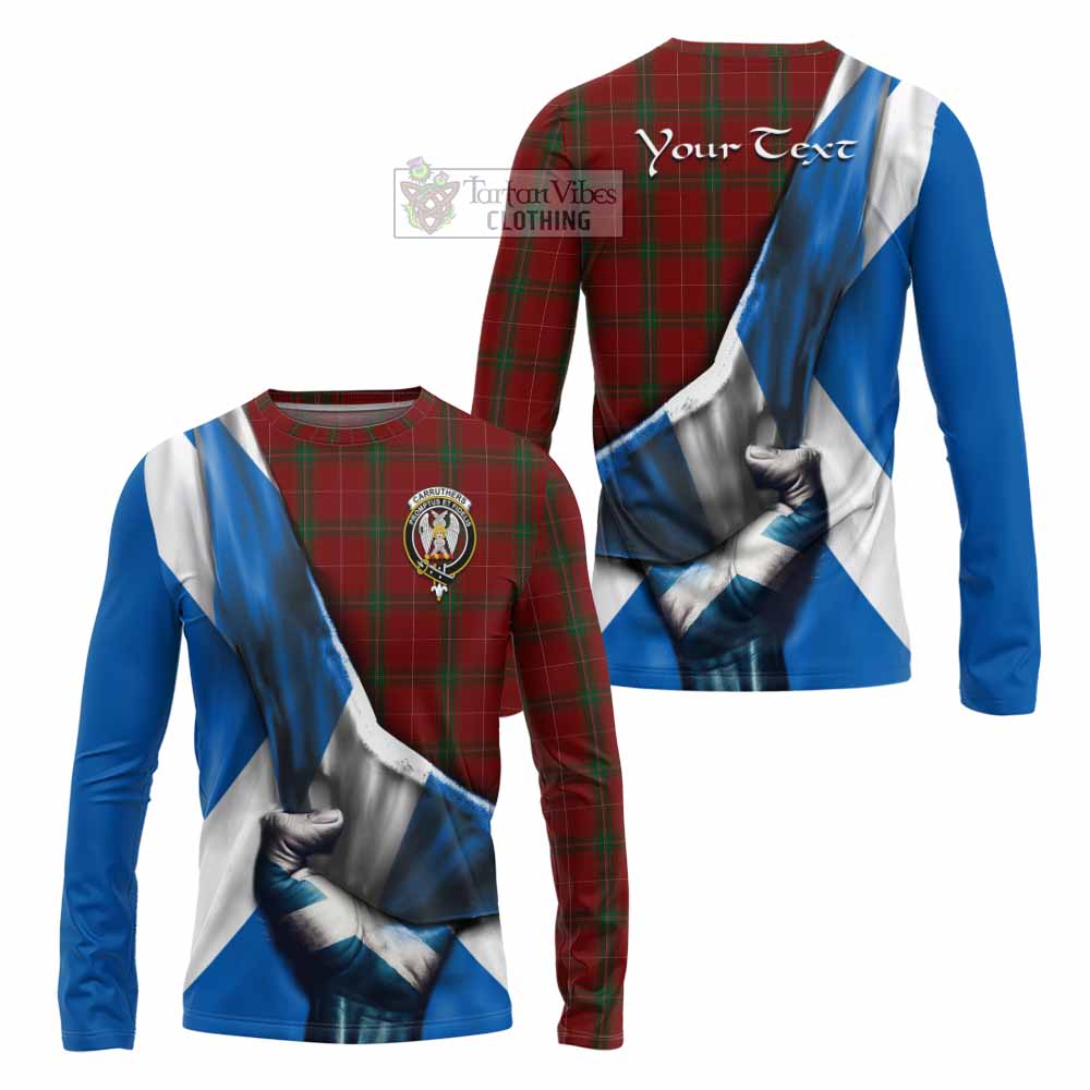 Tartan Vibes Clothing Carruthers Tartan Long Sleeve T-Shirt with Family Crest Scotland Patriotic Style