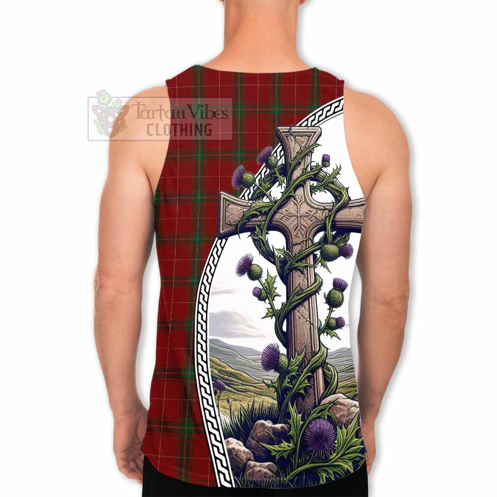 Tartan Vibes Clothing Carruthers Tartan Men's Tank Top with Family Crest and St. Andrew's Cross Accented by Thistle Vines