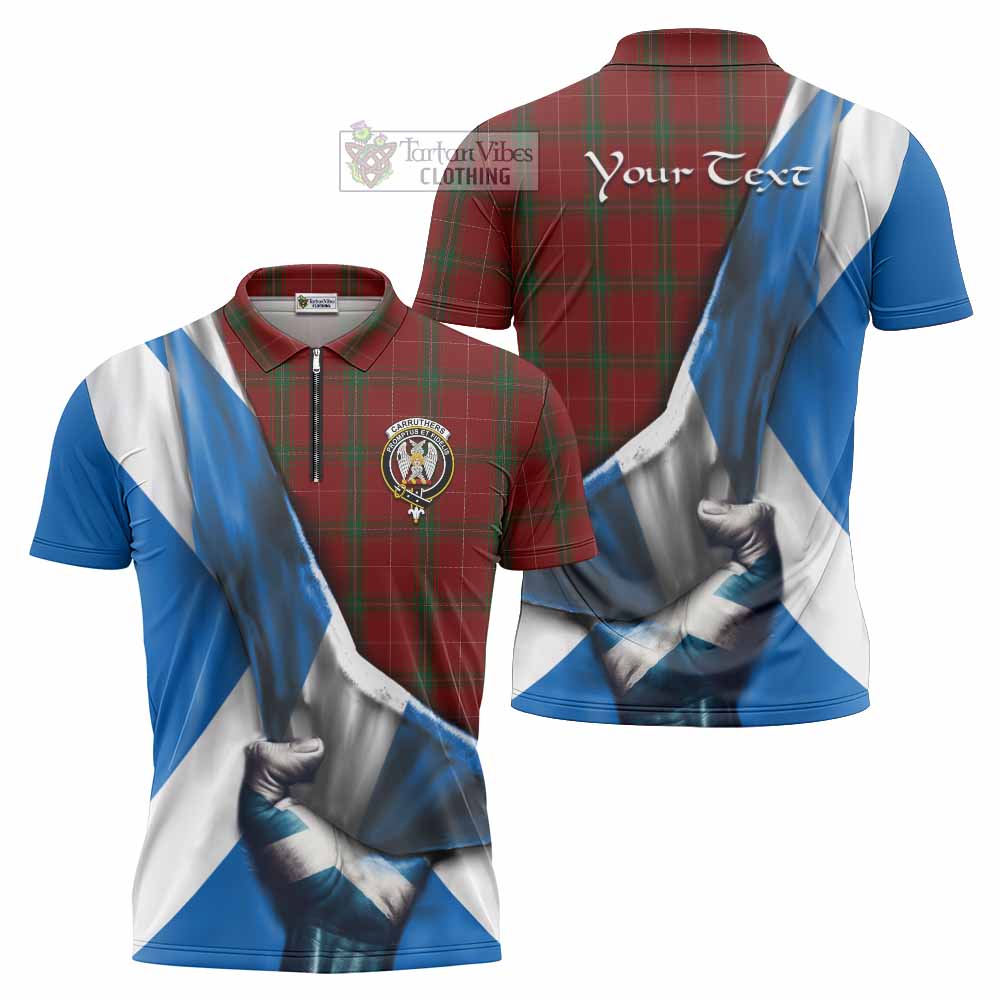 Tartan Vibes Clothing Carruthers Tartan Zipper Polo Shirt with Family Crest Scotland Patriotic Style