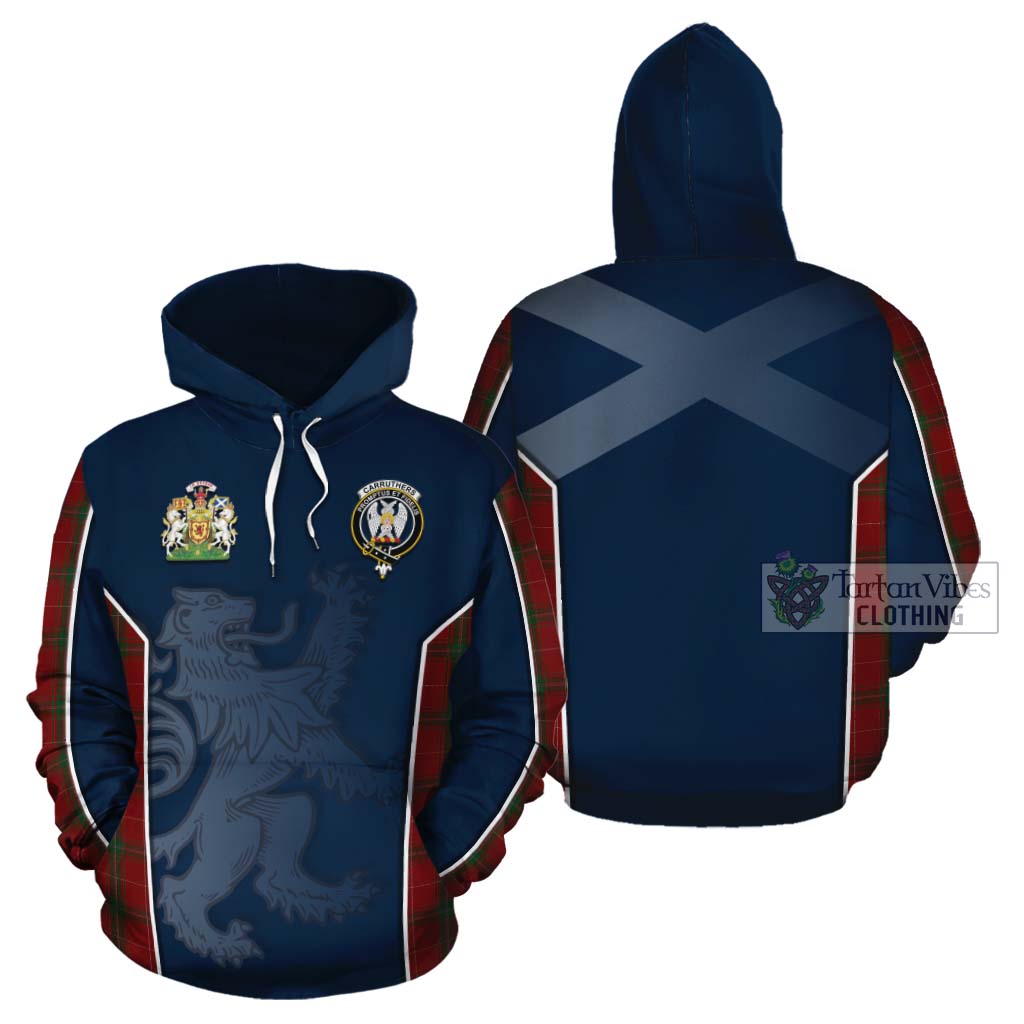 Tartan Vibes Clothing Carruthers Tartan Cotton Hoodie with Family Crest and Lion Rampant Vibes Sport Style