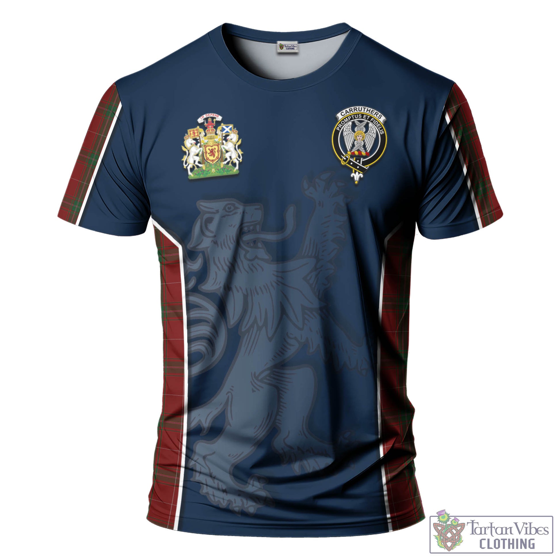 Tartan Vibes Clothing Carruthers Tartan T-Shirt with Family Crest and Lion Rampant Vibes Sport Style