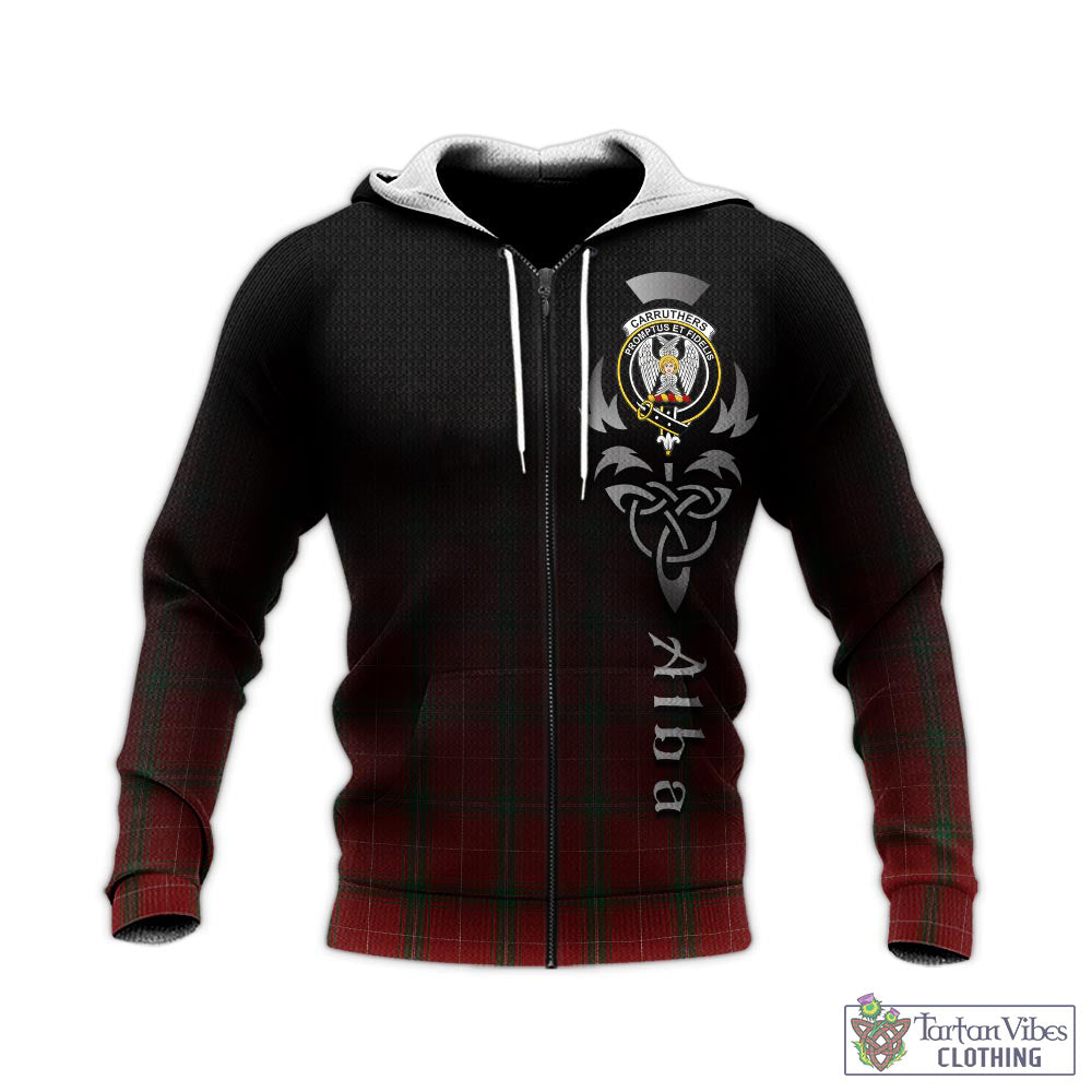 Tartan Vibes Clothing Carruthers Tartan Knitted Hoodie Featuring Alba Gu Brath Family Crest Celtic Inspired