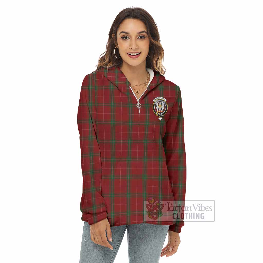 Tartan Vibes Clothing Carruthers Tartan Crest Women's Borg  Half Zip Fleece Hoodie