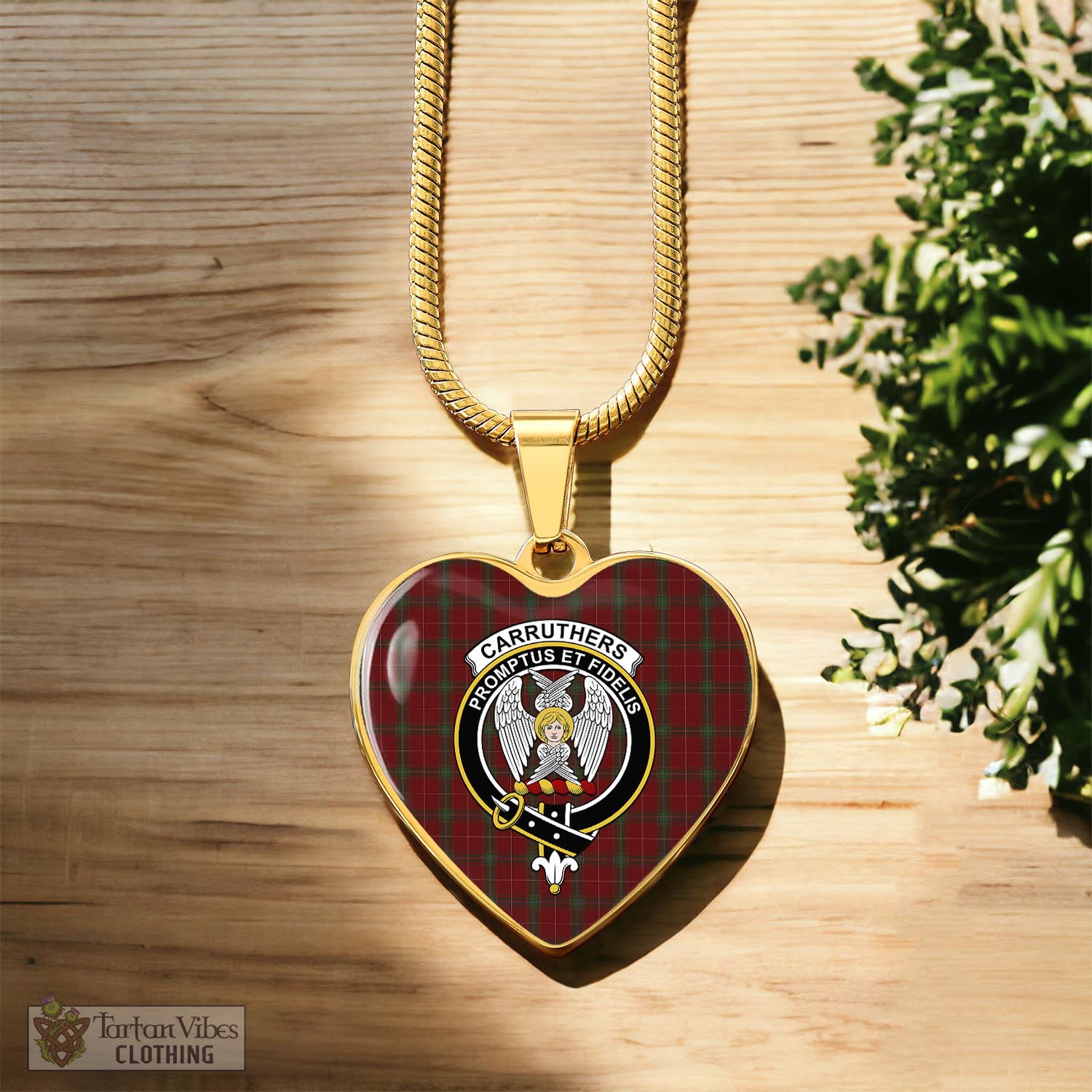 Tartan Vibes Clothing Carruthers Tartan Heart Necklace with Family Crest