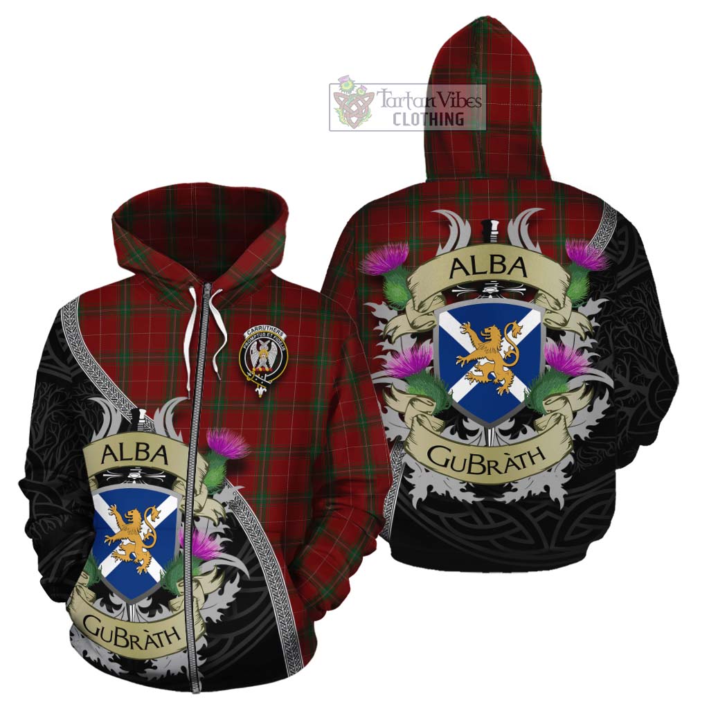 Carruthers Tartan Family Crest Cotton Hoodie Lion Rampant Royal Thistle Shield Celtic Inspired Zip Hoodie - Tartan Vibes Clothing