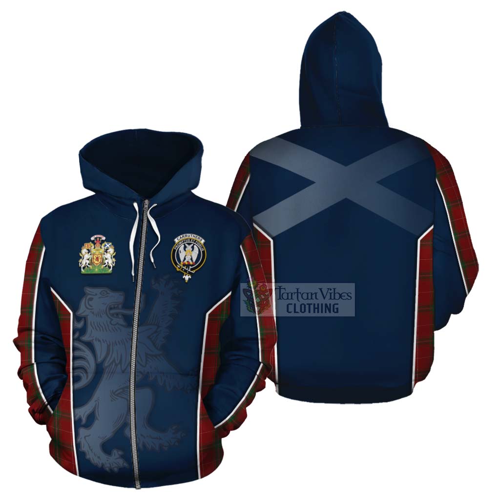 Tartan Vibes Clothing Carruthers Tartan Cotton Hoodie with Family Crest and Lion Rampant Vibes Sport Style