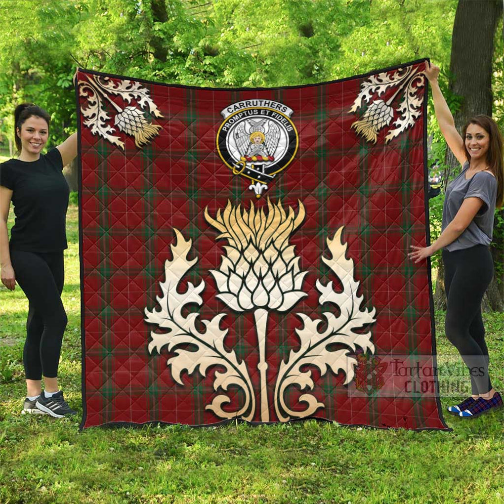 Tartan Vibes Clothing Carruthers Tartan Quilt with Family Crest and Golden Thistle Style