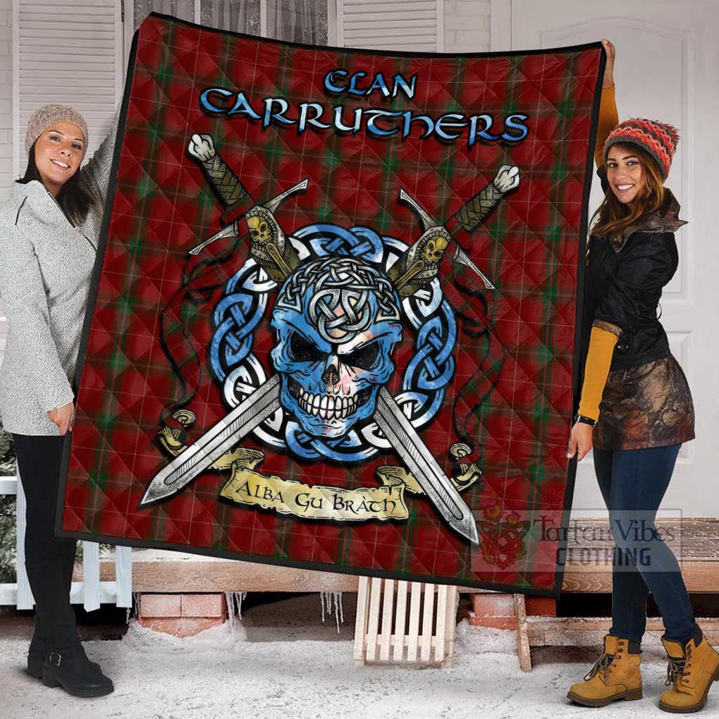 Tartan Vibes Clothing Carruthers Tartan Quilt with Celtic Skull Alba Gu Brath Style