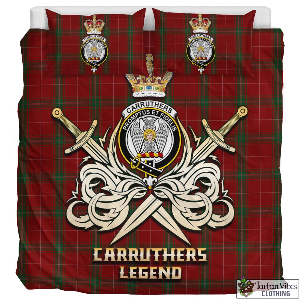 Tartan Vibes Clothing Carruthers Tartan Bedding Set with Clan Crest and the Golden Sword of Courageous Legacy