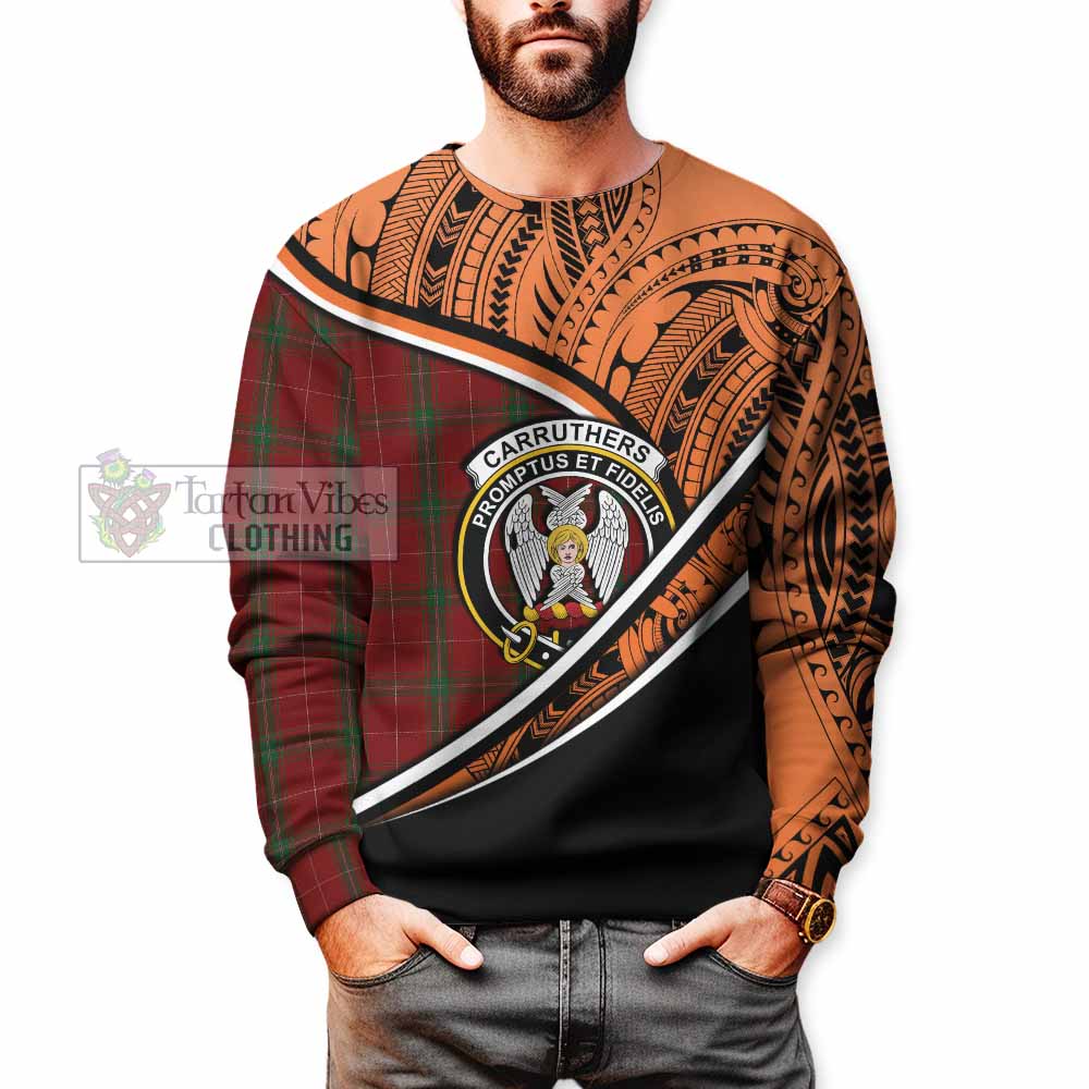 Tartan Vibes Clothing Carruthers Crest Tartan Sweatshirt with Maori Tattoo Style - Orange Version