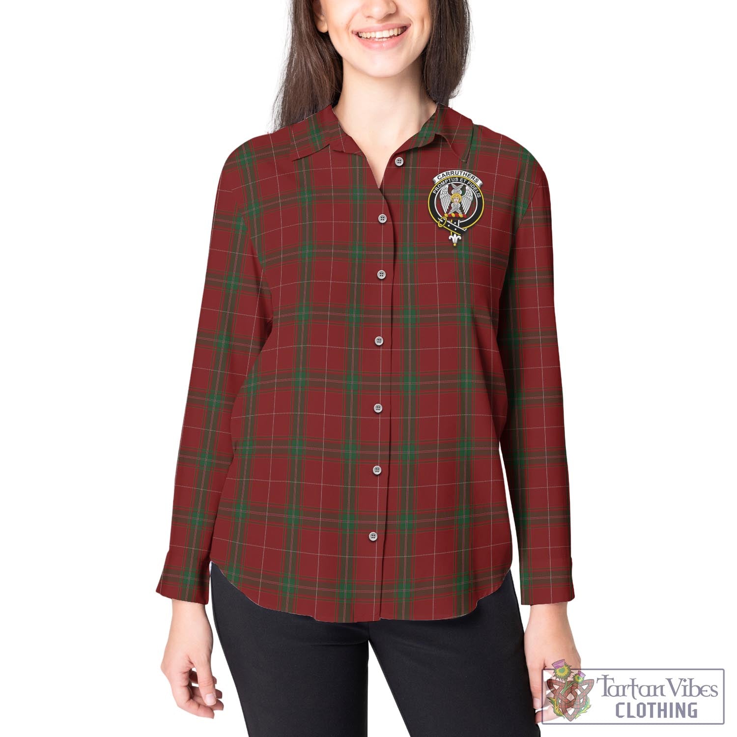 Tartan Vibes Clothing Carruthers Tartan Womens Casual Shirt with Family Crest