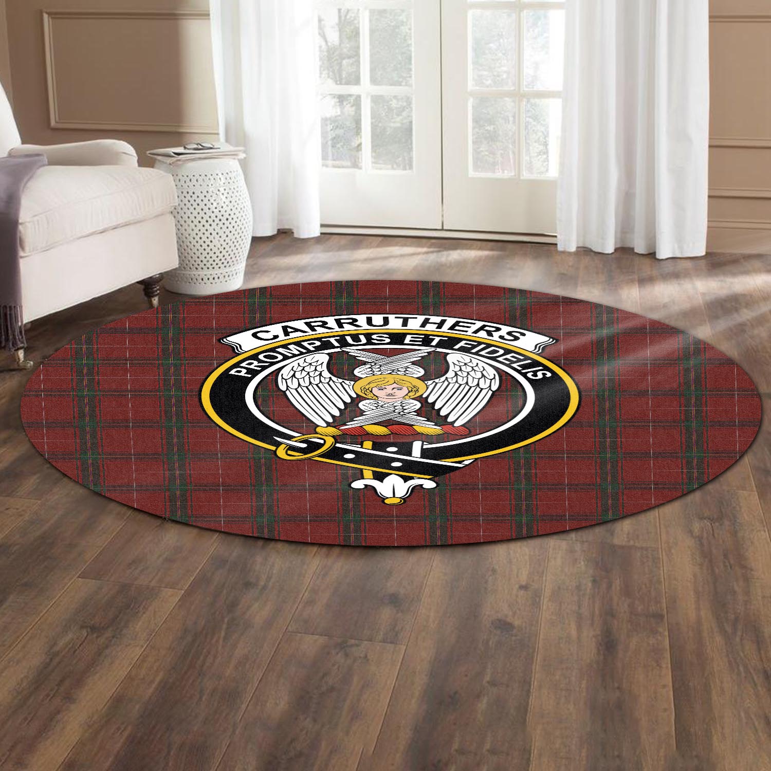 Carruthers Tartan Round Rug with Family Crest - Tartanvibesclothing