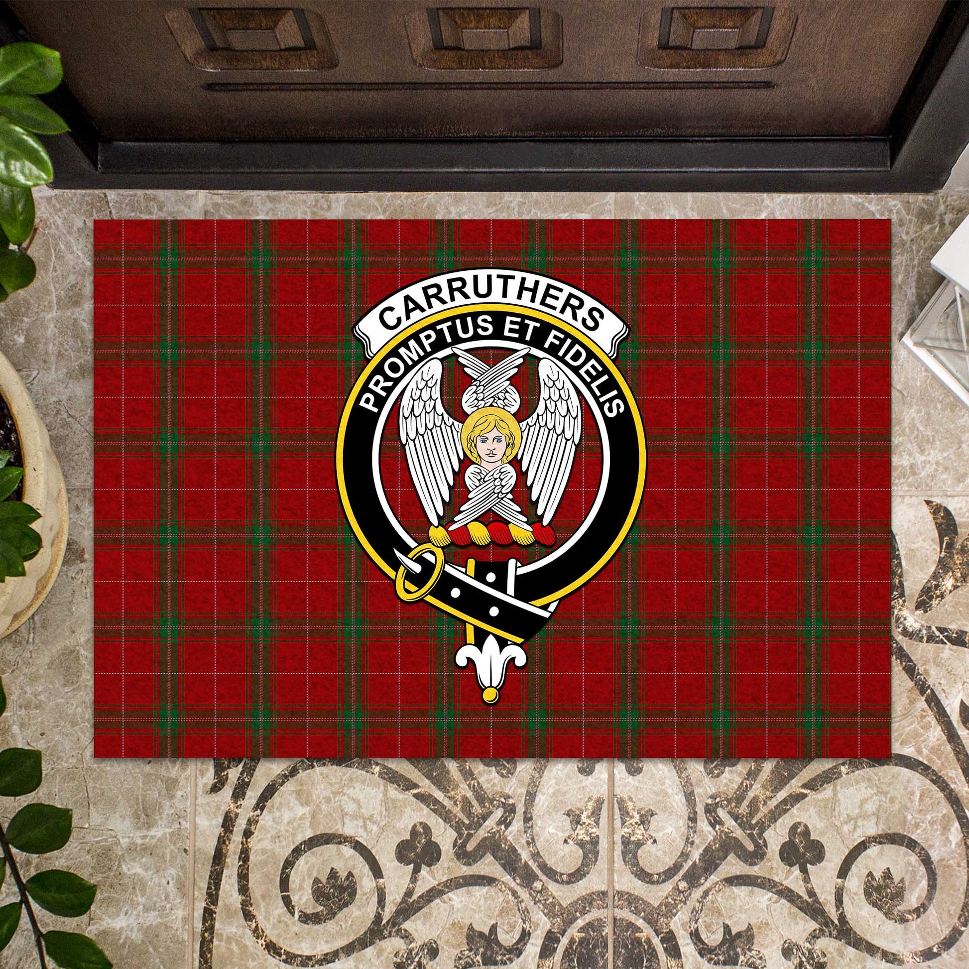 Carruthers Tartan Door Mat with Family Crest - Tartanvibesclothing